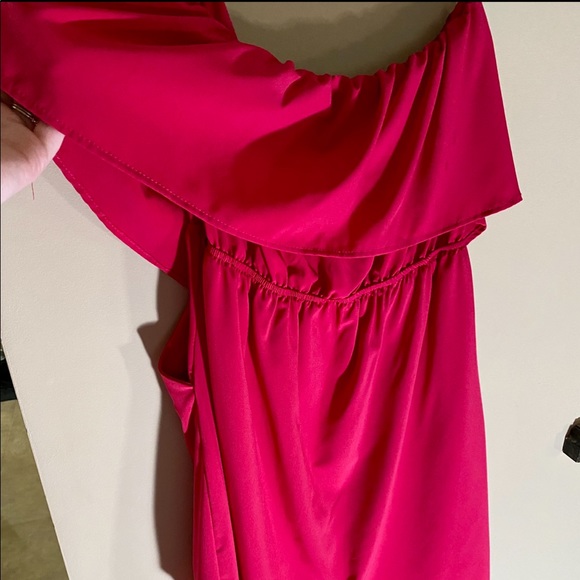 HOT PINK MINI DRESS WITH ELASTIC WAISTband - Picture 5 of 7